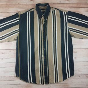 Comme le nouveau millésime des années 1990 BBC Bugle Boy Company Vertical Striped Single Stitch Button Shirt Taille Moyenne