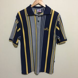 West Coast Eagles Golf ISC vintage 90's AFL Striped Polo Shirt Homme