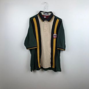 vintage 90s - Tommy Hilfiger - Crest Patch - Vertical Striped Polo T-Shirt (fr) XL - 90s Retro Throwback - Livraison gratuite
