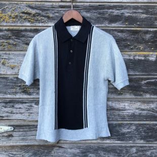 1950s polo rayé hommes XS vintage gris gris gris rayé pull pull en tricot des années 60 mod années 1960 rétro rockabilly, Sears Roebuck Sportswear S 32"