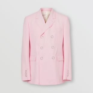 Slim Fit Press-stud Tumbled Wool Tailored Jacket in Candy Pink