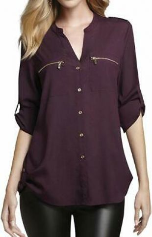 Calvin Klein Chemise Taille Bordeaux Poche Zippée à Manches Roulées
