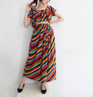 80s vintage Rainbow Multicolor Suit Top - Maxi Jupe