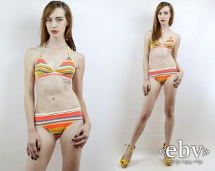 70 s Vintage-Bikini Bikini rayé Bikini arc en ciel Bikini maillot de bain Vintage Vintage des années 70 à rayures deux pièces maillot de bain maillot de bain des années 70