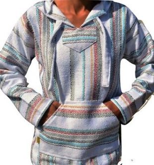 Baja Hoodie in "White Fiesta" Pullover Poncho Mexican Drug Rug Sweatshirt Jerga  | eBay