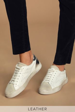 Rezza White Leather Distressed Sneakers