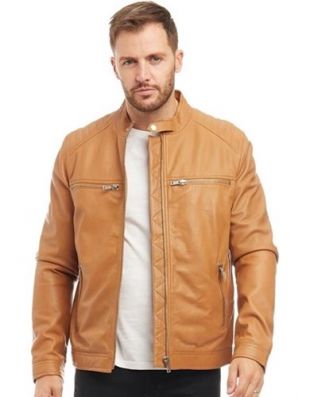Onfire Veste en Cuir Homme Brun Clair