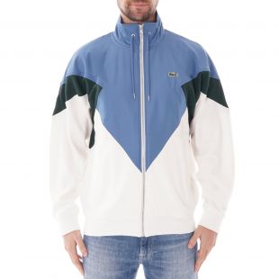 Stand-up Neck Colour Block Zip Jacket - White/Green/Blue
