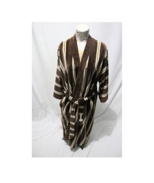 Vintage Hommes Pierre Cardin Paris avec logo Brown Striped Velour / Velvet Robe et Tie Belt House Coat