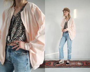 Pastel Blush Bomber // vintage 90s Athletic Pale Rose Pink Jacket Minimal Zip Womens Baggy Oversize Loose Boyfriend Fit Coat