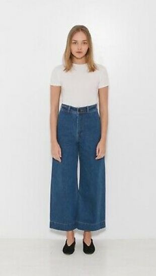 CREATURES OF COMFORT Maison high waist wide leg sailor denim jeans pants 2 | eBay