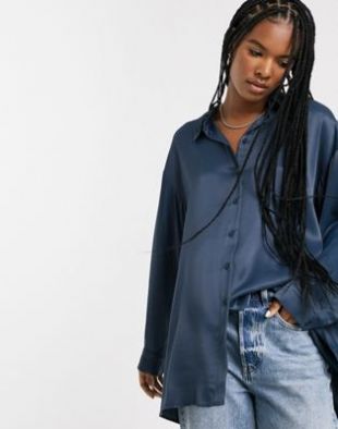 Satin Shirt in Deep Blue