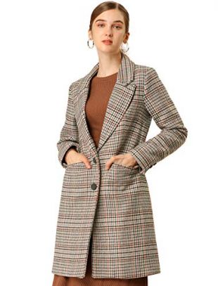 Allegra K - Plaid Houndstooth Long Coat