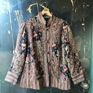 vintage 90's Patchwork Indian Paisley Soft Tapestry Knot Button Jacket taille grande