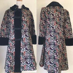 vintage 60's MOD TAPESTRY SWIRLS manteau - petit, moyen