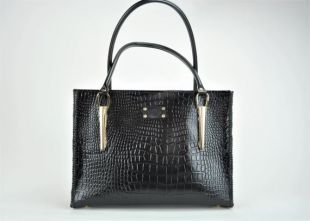 Cartable/sac à main en cuir en relief Gator noir fait à la main.