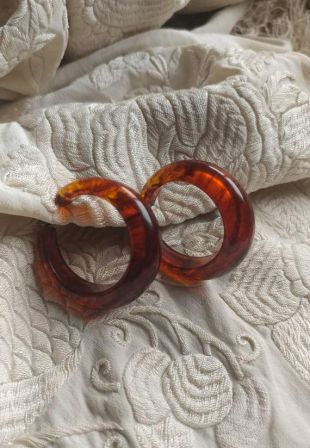 Boucles D'oreilles Vintage JL BLIN - Résine Aspect Marbre - Plaqué Or 24 Carats - Occasion