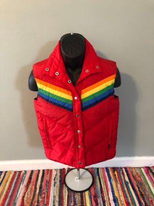 That 70s Show Rainbow Vest vintage Kelso Ashton Kutcher Down Feather Ski Winter Snow Puffy Puffer Jacket Coat Colorblock Rétro Med M