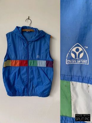 1980 Mega Sport Nylon 80's Vest vintage Hooded Color Block Sportswear Hoodwear Vest