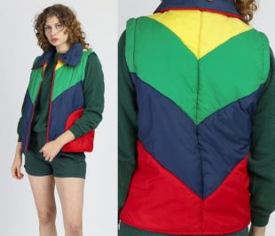 Veste Puffer rayée rétro des années 70 - Grand veste de ski d’hiver unisexe vintage