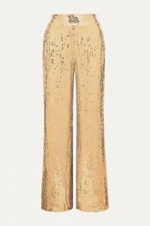 Gold Sequined Tulle Wide Leg Pants