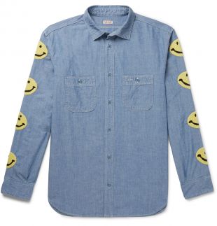 Blue Embroidered Cotton-Chambray Shirt