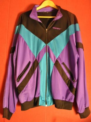 vintage 80s90s Track Jacket zip Up Triangle nylon colorblock violet bleu Multicolore Chevron Size XL