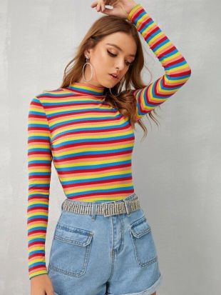 Crop Top Topshop CELEB - Tricot Côtelé Rayé Noir/Blanc - Manches Courtes Taille UK 8 (Neuf Sans étiquette)