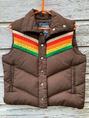 VTG Antler down puffer vest brown rainbow snap front Kelso That 70's Show