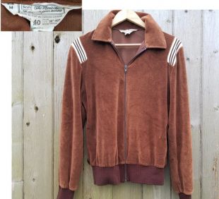 vintage 70s Brown Velvet Track Jacket - SEARS The Mens Store - Sz M - Hip Hop Retro Streetwear - Full Zip Warmup Medium - Made in Canada