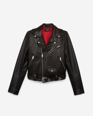 BLOUSON CUIR NOIR CEINTURE WESTERN
