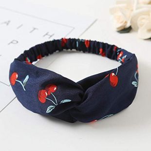 Bandeau Femme Cerise Rouge Simple Croix Bleu Foncé En Mousseline