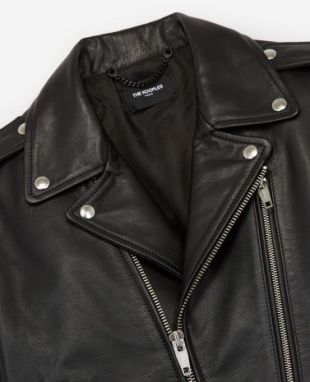 BLOUSON BIKER CUIR NOIR DÉTAILS ARGENTÉS