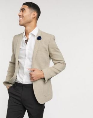 Blazer ultra slim en sergé et laine mélangés - Beige