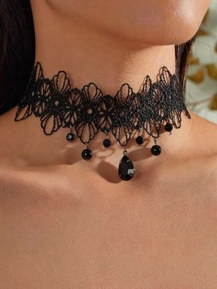 Collier Ras Du Cou Halloween Avec Strass – Perles Noires, Ajustable, Pour Femme Et Fêtes - 7