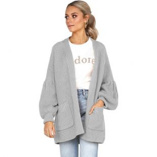 Gilet Femme Mi-Long Manches Longues Gris