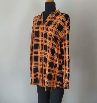 Chemise Orange Noir Plaid Femmes, vêtements vintage, US 20