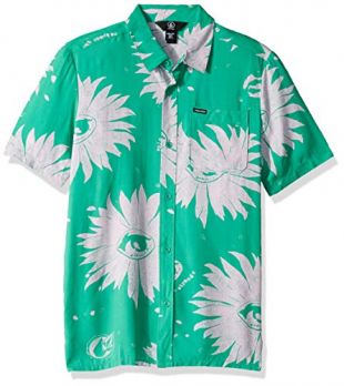 Volcom Big Boys Mag Sketch Button Up Short Sleeve Shirt, Wintergreen, Small