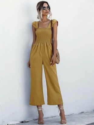 Shein - Flare Leg Shirred Cami Jumpsuit