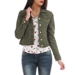 Veste courte en jean kaki