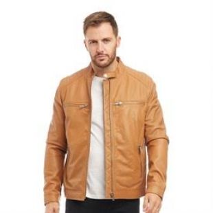 Veste en Cuir Brun Clair