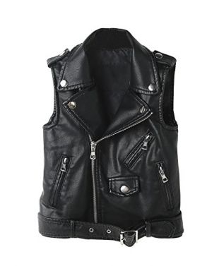 Veste en Simili Cuir sans Manche - Blouson Motard avec Fermeture éclair asymétrique