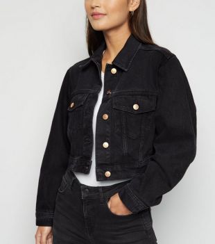 Veste courte en jean noir