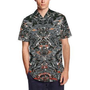 Résumé Art Hommes Short Sleeve Shirt w/ Collier en lapelle