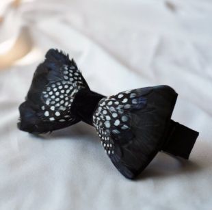 Noeud papillon de plumes de faisan noir et blanc, noeud papillon de plumes d'oiseau, mariage de cravate d'arc, noeud d'arc blanc, noeud papillon pour des groommen