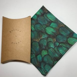 Men’s Green Feather Print Pocket Square Wedding Handkerchief - noeud papillon également disponible