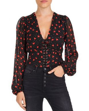 So In Love Printed Lace-Up Peplum Top