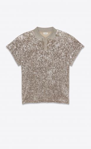 All Over Sequined Boxy Polo Shirt
