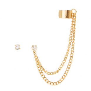 Ensemble manchette d'oreille à chaînes et clous d'oreille couleur dorés