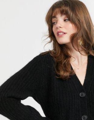 Cardigan duveteux en maille de laine alpaga mélangée - Noir